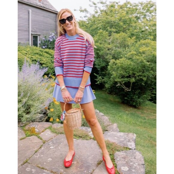 Addison Bay Knit Carlyle Crewneck Sweater Violet/Cherry Stripe Small NWT - Picture 2 of 13